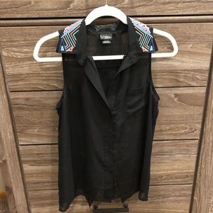 Sheer button-up tank top